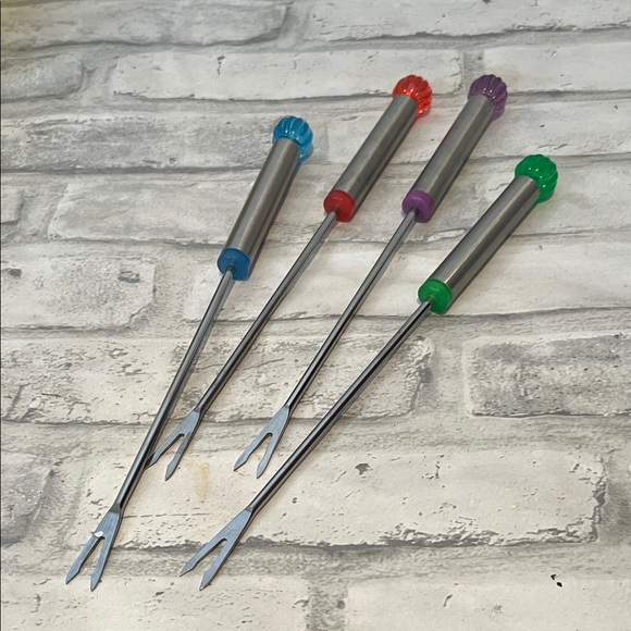 None Other - Vibrant Stainless Steel Fondue Forks Set of 4
